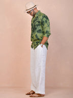 Tie & Dye Olive Green Pure Linen Shirt