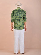 Tie & Dye Olive Green Pure Linen Shirt