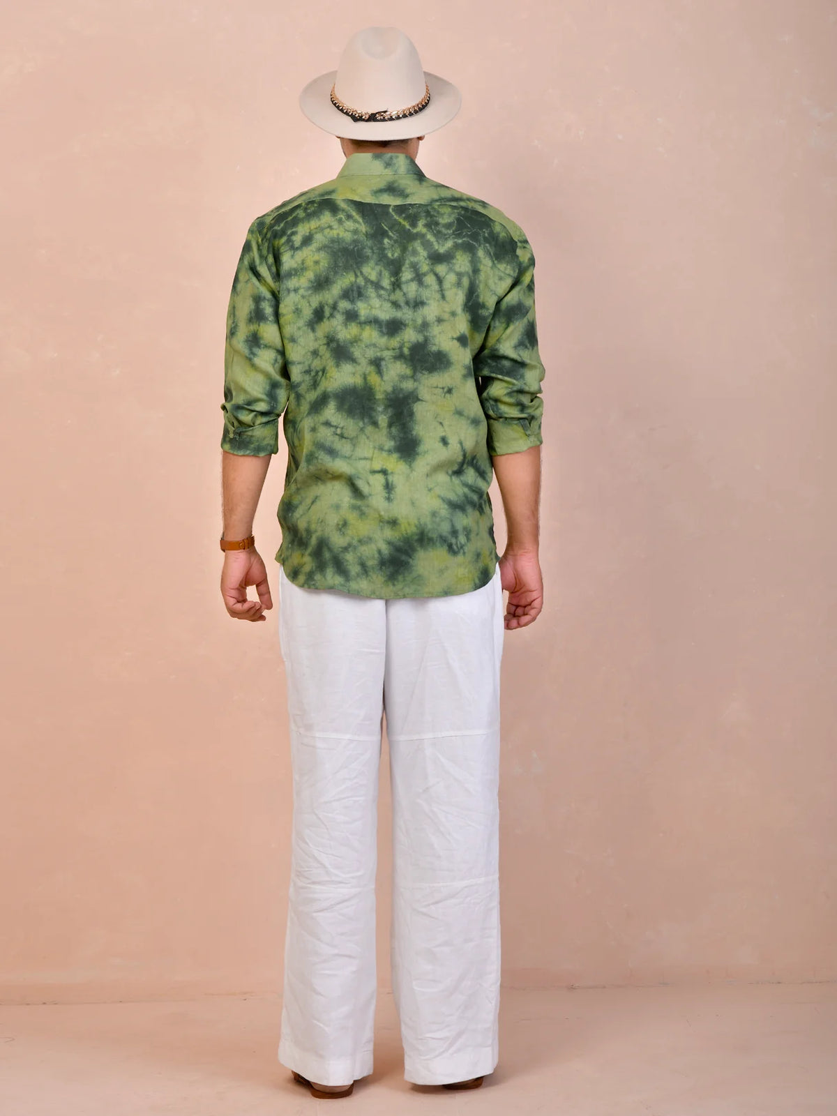 Tie & Dye Olive Green Pure Linen Shirt