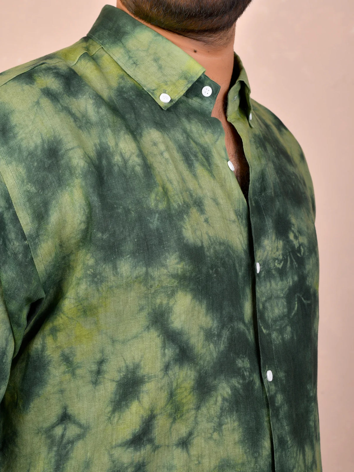 Tie & Dye Olive Green Pure Linen Shirt