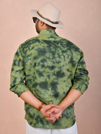 Tie & Dye Olive Green Pure Linen Shirt