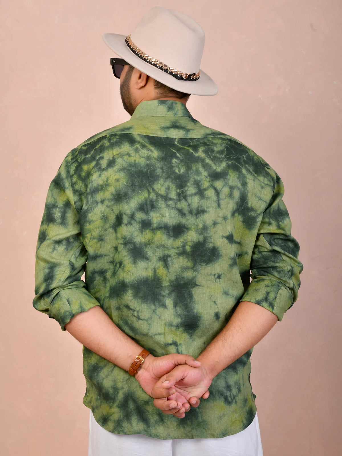 Tie & Dye Olive Green Pure Linen Shirt