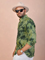 Tie & Dye Olive Green Pure Linen Shirt