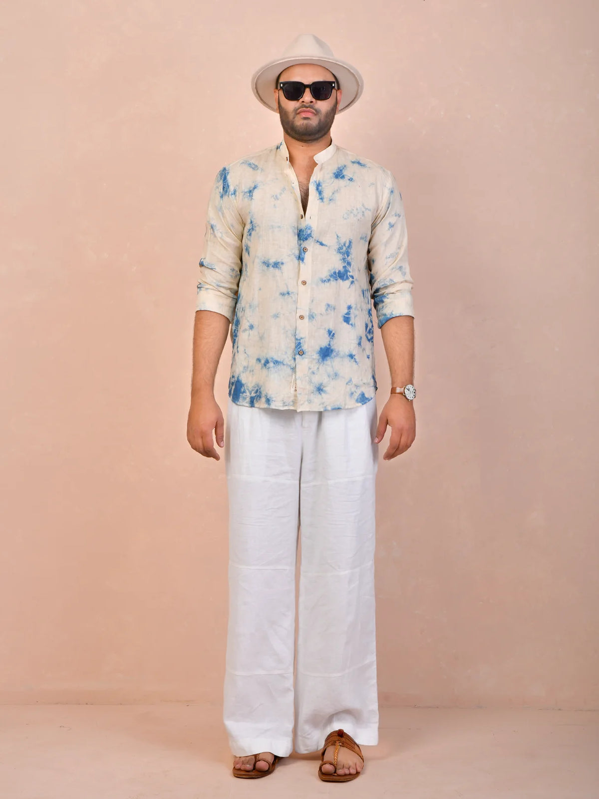 Tie & Dye Beige Pure Linen Shirt
