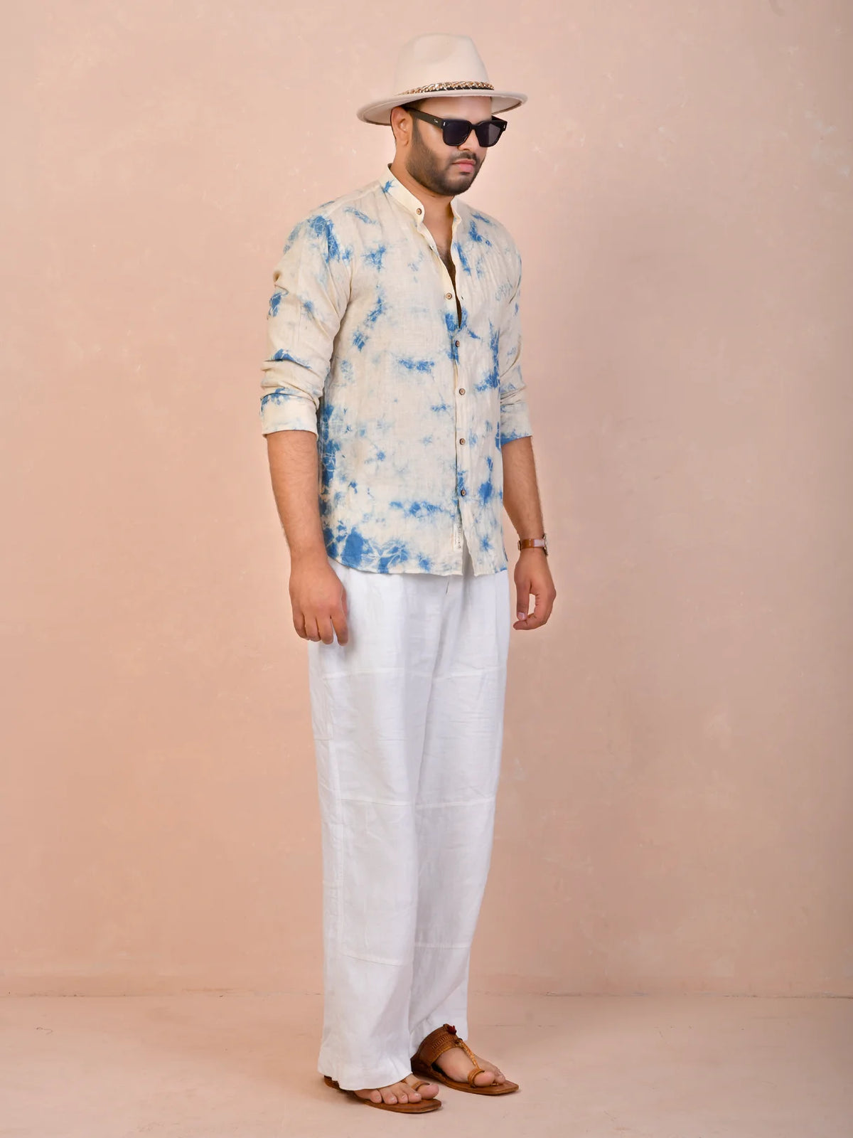 Tie & Dye Beige Pure Linen Shirt