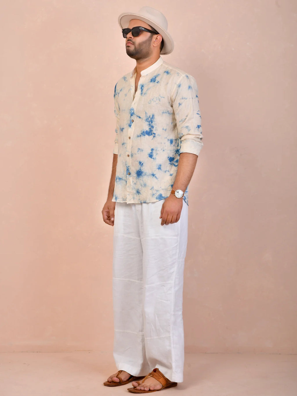 Tie & Dye Beige Pure Linen Shirt