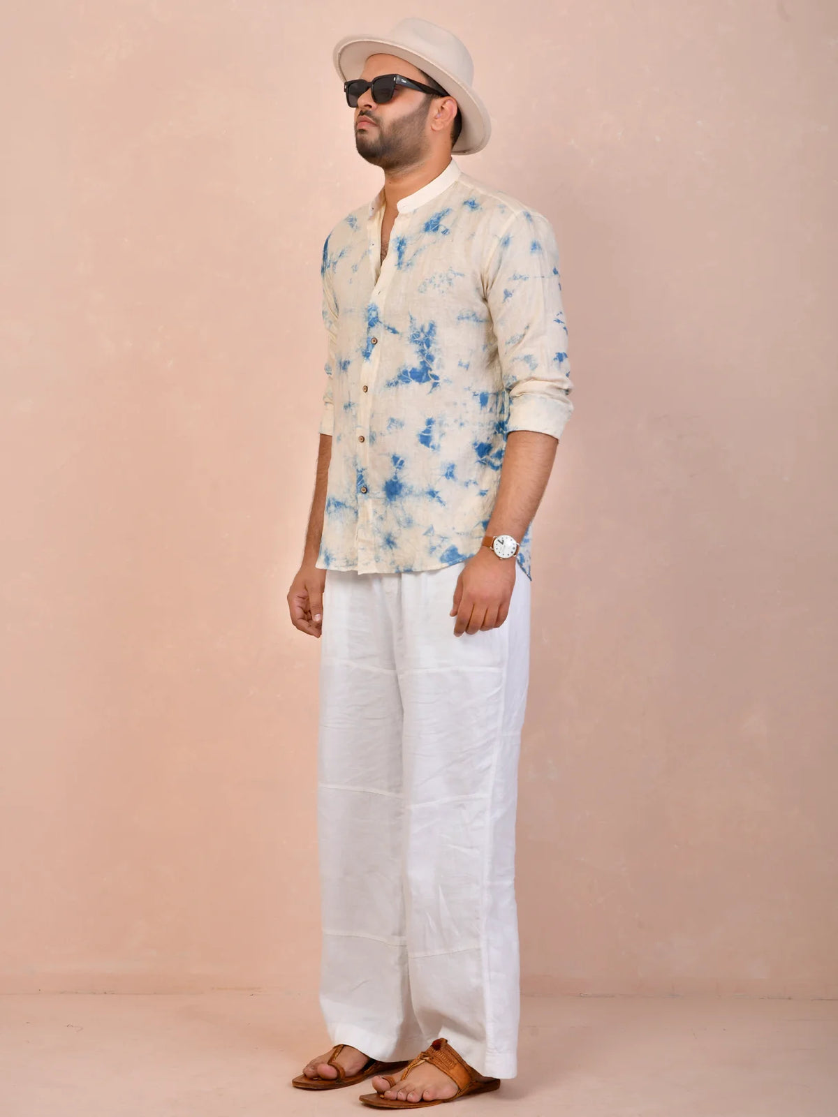 Tie & Dye Beige Pure Linen Shirt