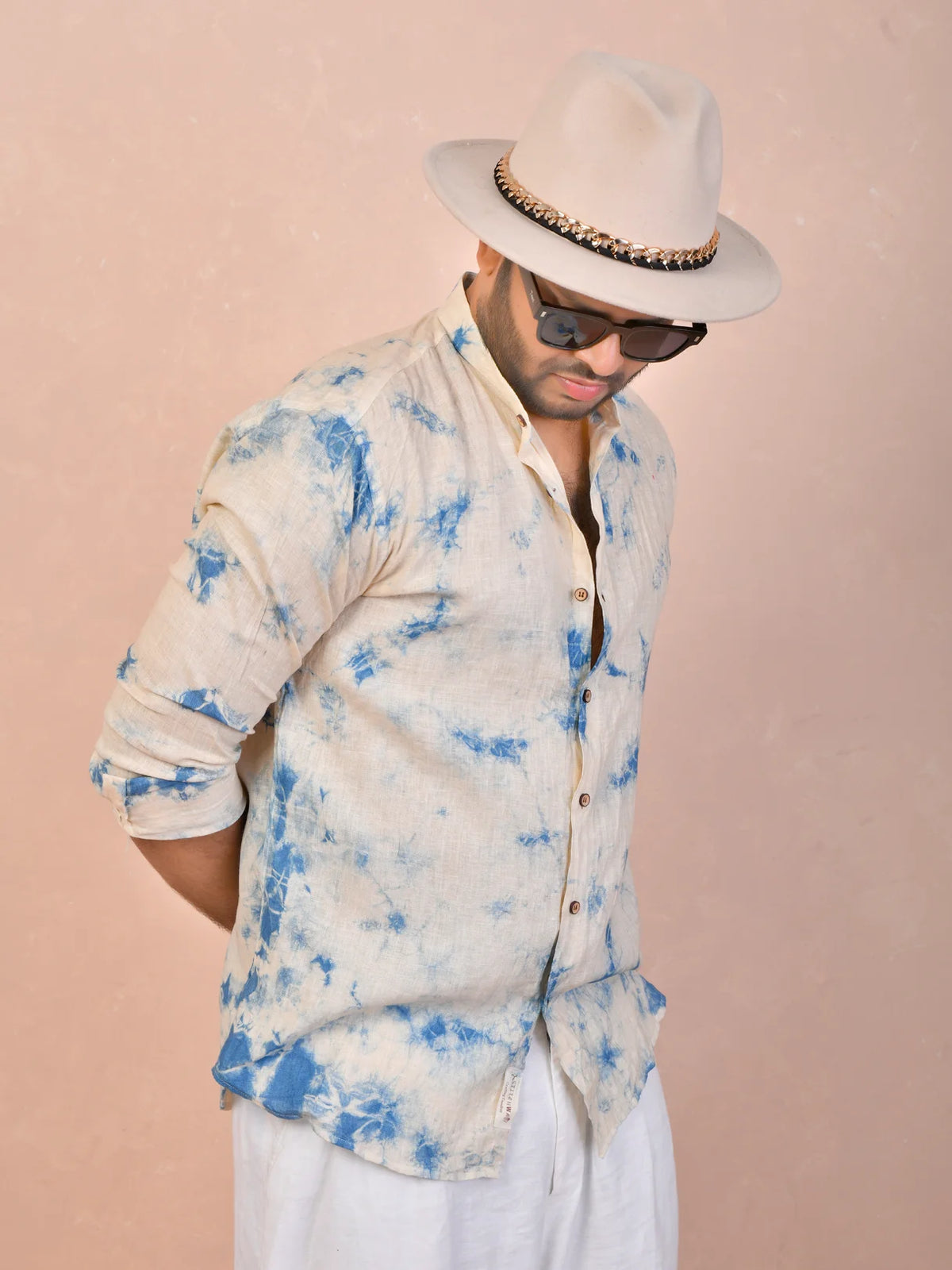 Tie & Dye Beige Pure Linen Shirt