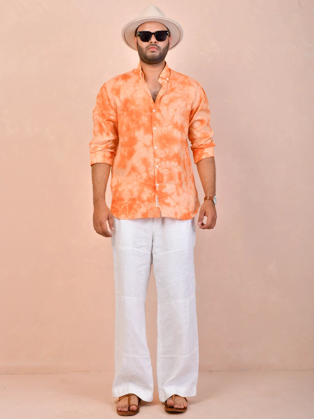 Peach Orange Tie-Dye Linen Shirt
