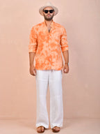 Peach Orange Tie-Dye Linen Shirt