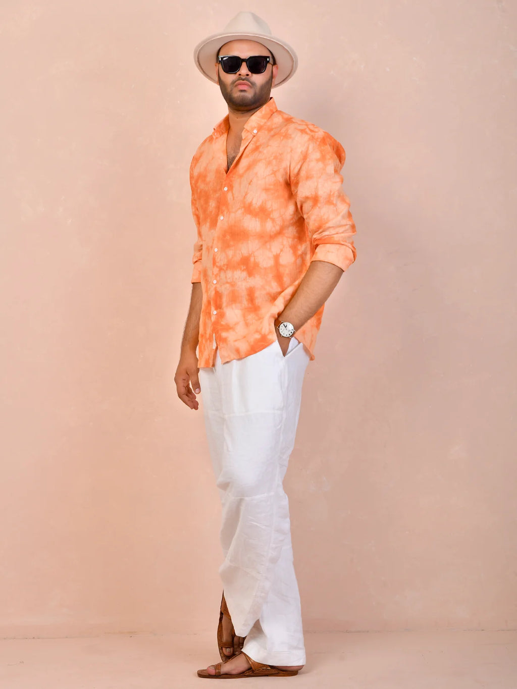 Peach Orange Tie-Dye Linen Shirt