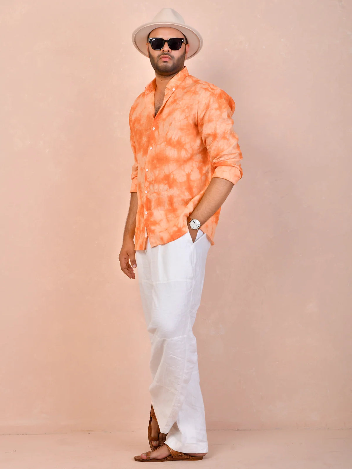 Peach Orange Tie-Dye Linen Shirt