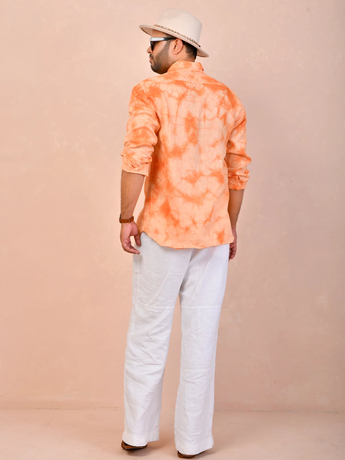 Peach Orange Tie-Dye Linen Shirt