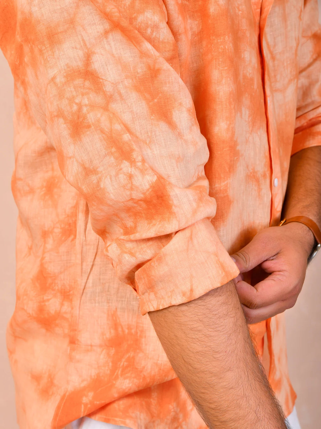 Peach Orange Tie-Dye Linen Shirt