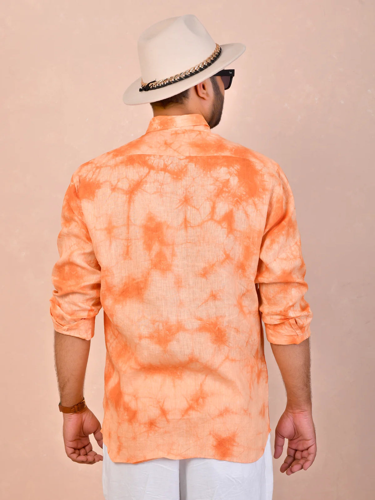 Peach Orange Tie-Dye Linen Shirt
