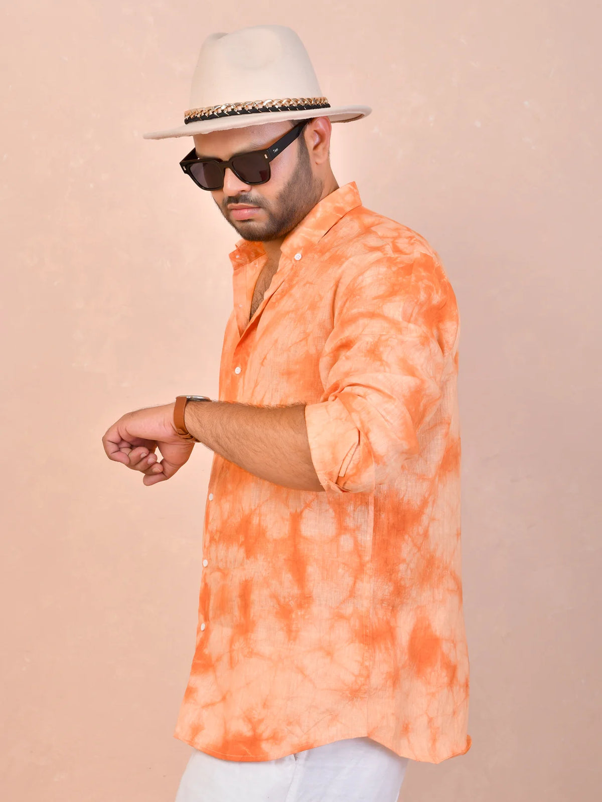 Peach Orange Tie-Dye Linen Shirt