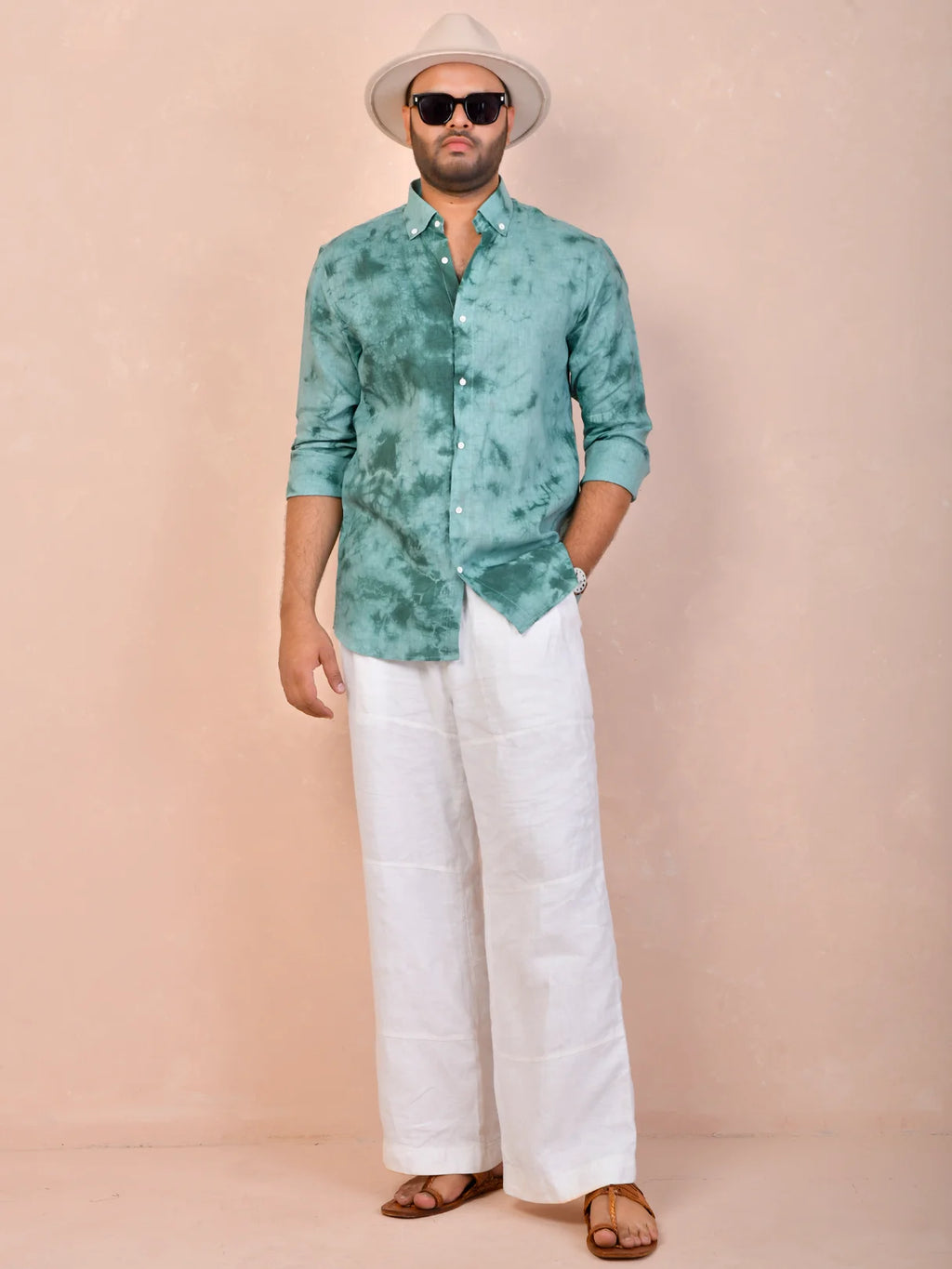 Dusty Teal Green Tie-Dye Linen Shirt