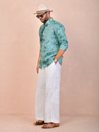 Dusty Teal Green Tie-Dye Linen Shirt