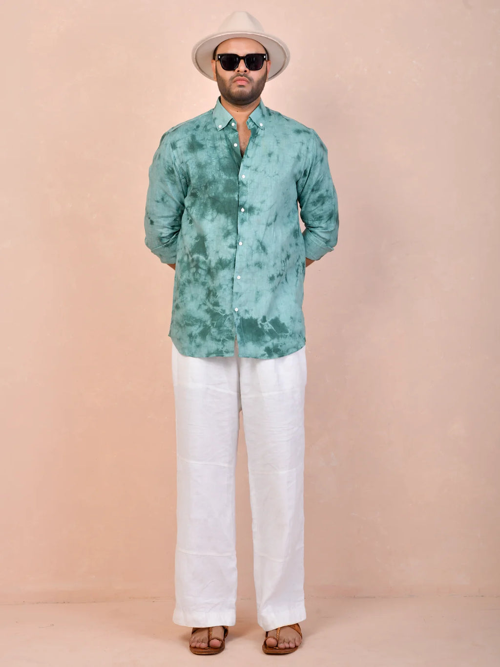 Dusty Teal Green Tie-Dye Linen Shirt