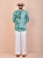 Dusty Teal Green Tie-Dye Linen Shirt