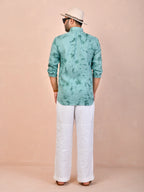 Dusty Teal Green Tie-Dye Linen Shirt