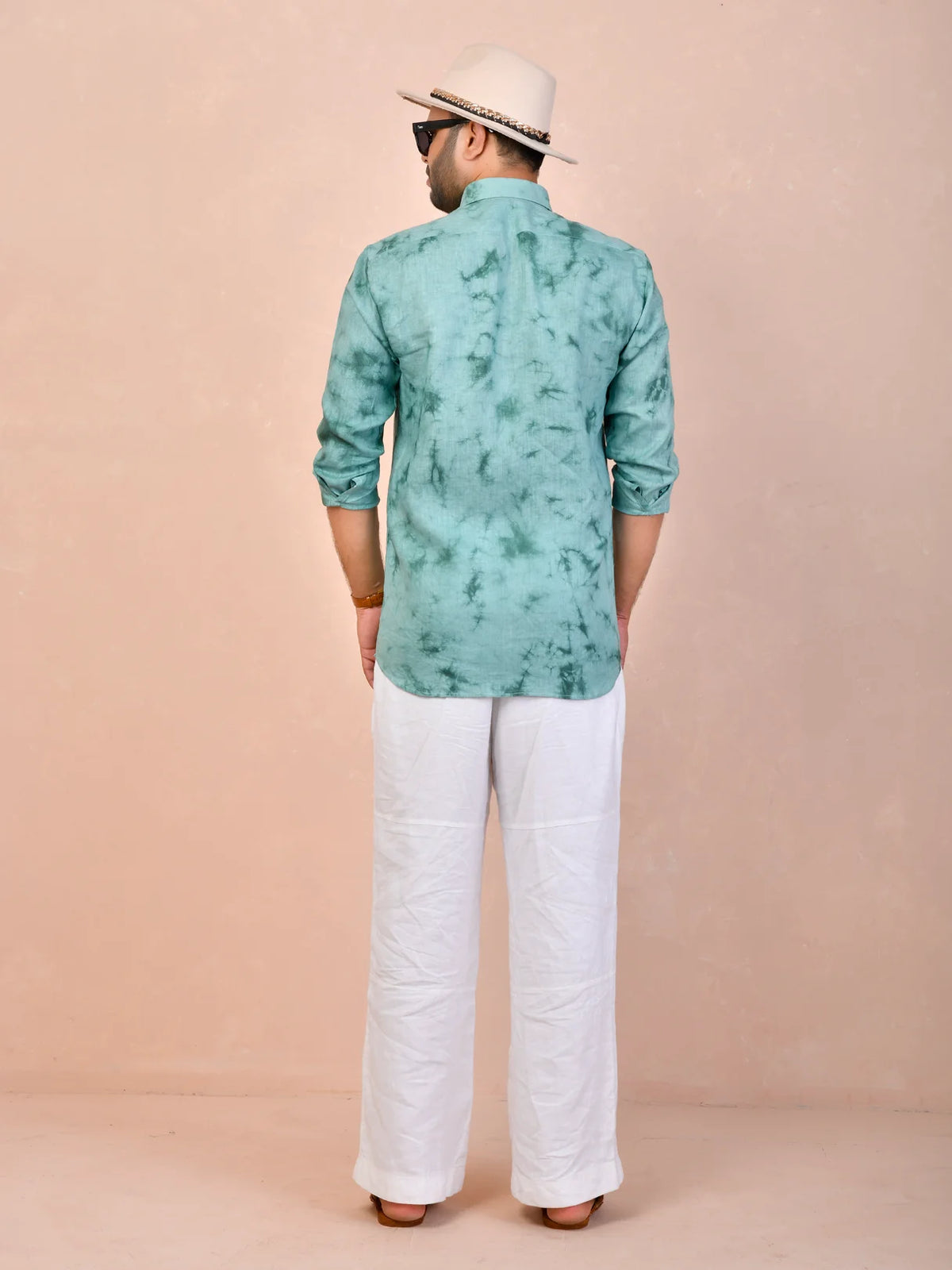 Dusty Teal Green Tie-Dye Linen Shirt