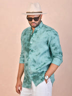 Dusty Teal Green Tie-Dye Linen Shirt