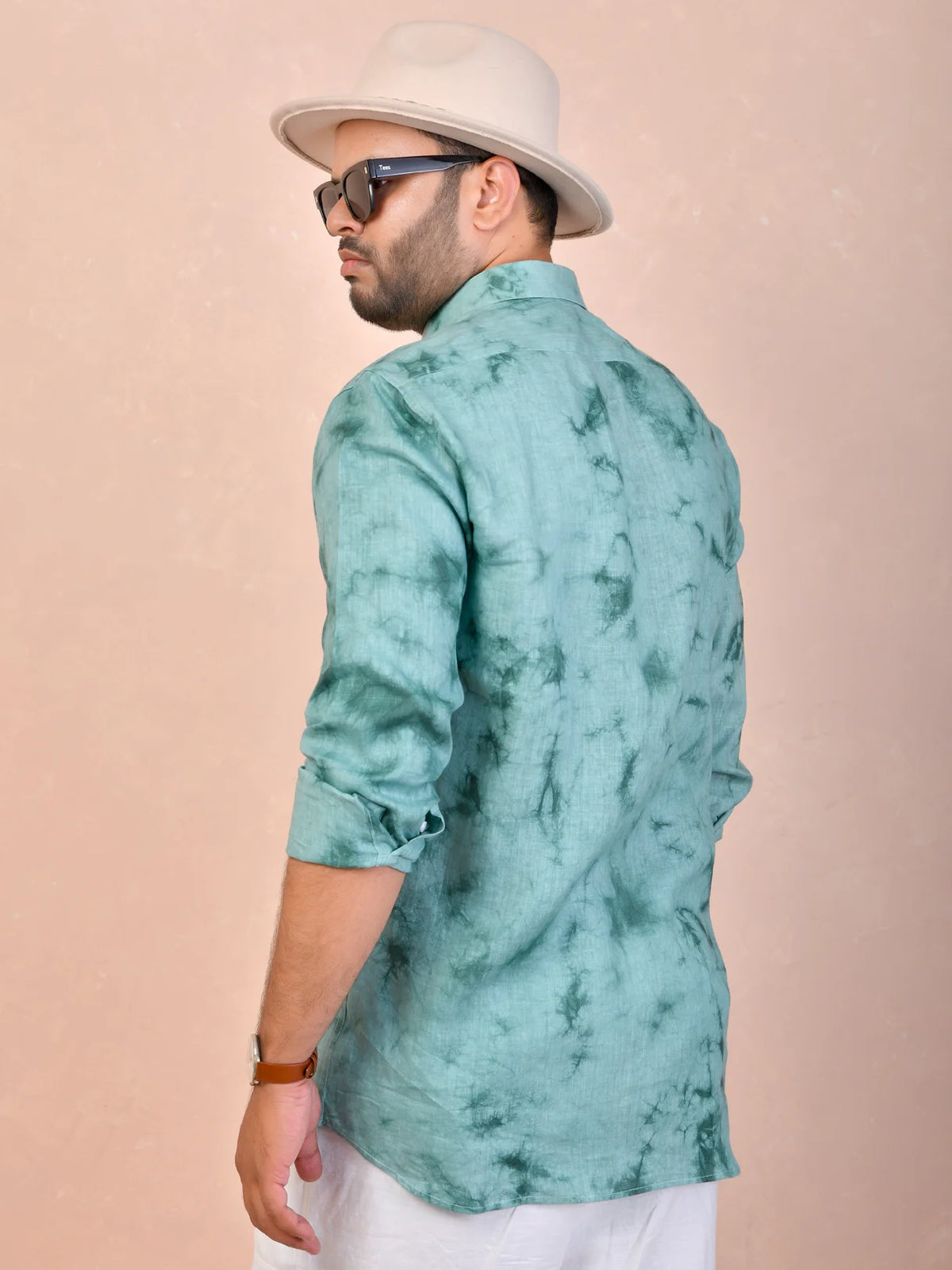 Dusty Teal Green Tie-Dye Linen Shirt