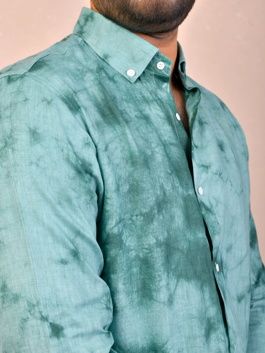 Dusty Teal Green Tie-Dye Linen Shirt