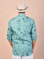 Dusty Teal Green Tie-Dye Linen Shirt