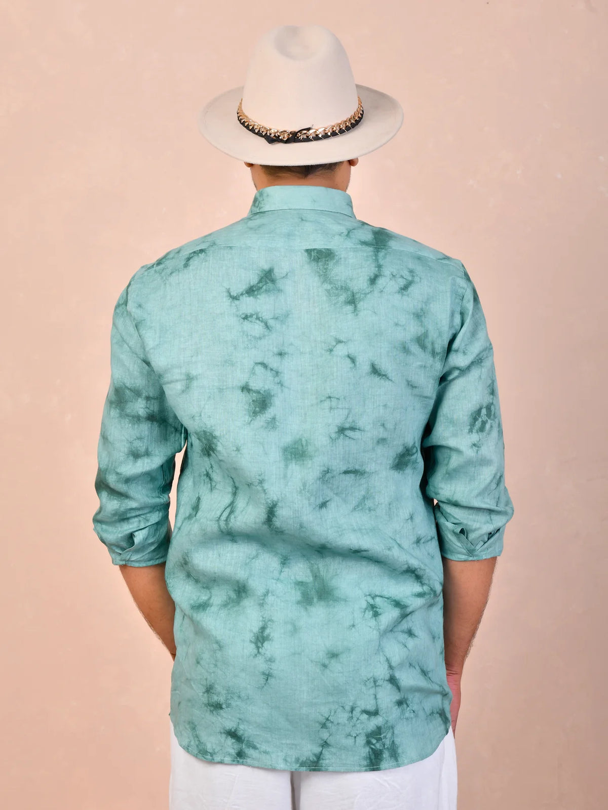 Dusty Teal Green Tie-Dye Linen Shirt