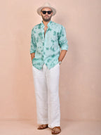 Seafoam Green Tie-Dye pure linen shirt