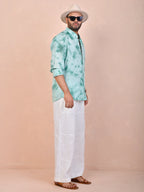 Seafoam Green Tie-Dye pure linen shirt