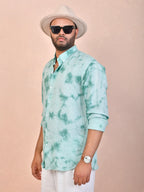 Seafoam Green Tie-Dye pure linen shirt