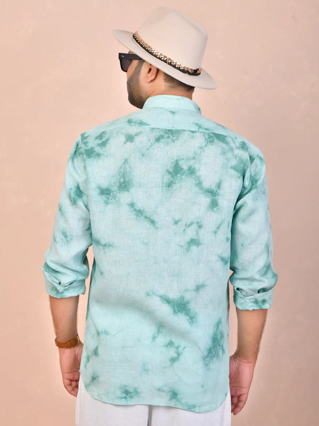 Seafoam Green Tie-Dye pure linen shirt