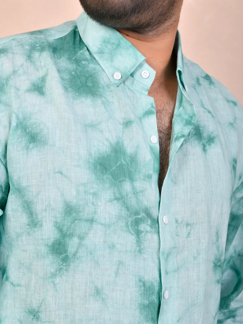 Seafoam Green Tie-Dye pure linen shirt
