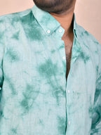 Seafoam Green Tie-Dye pure linen shirt