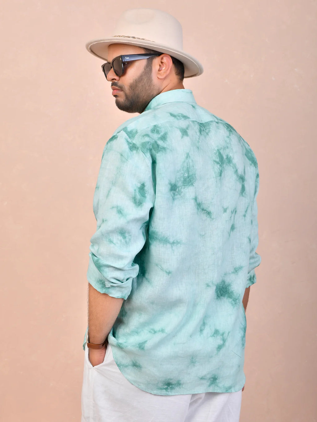 Seafoam Green Tie-Dye pure linen shirt