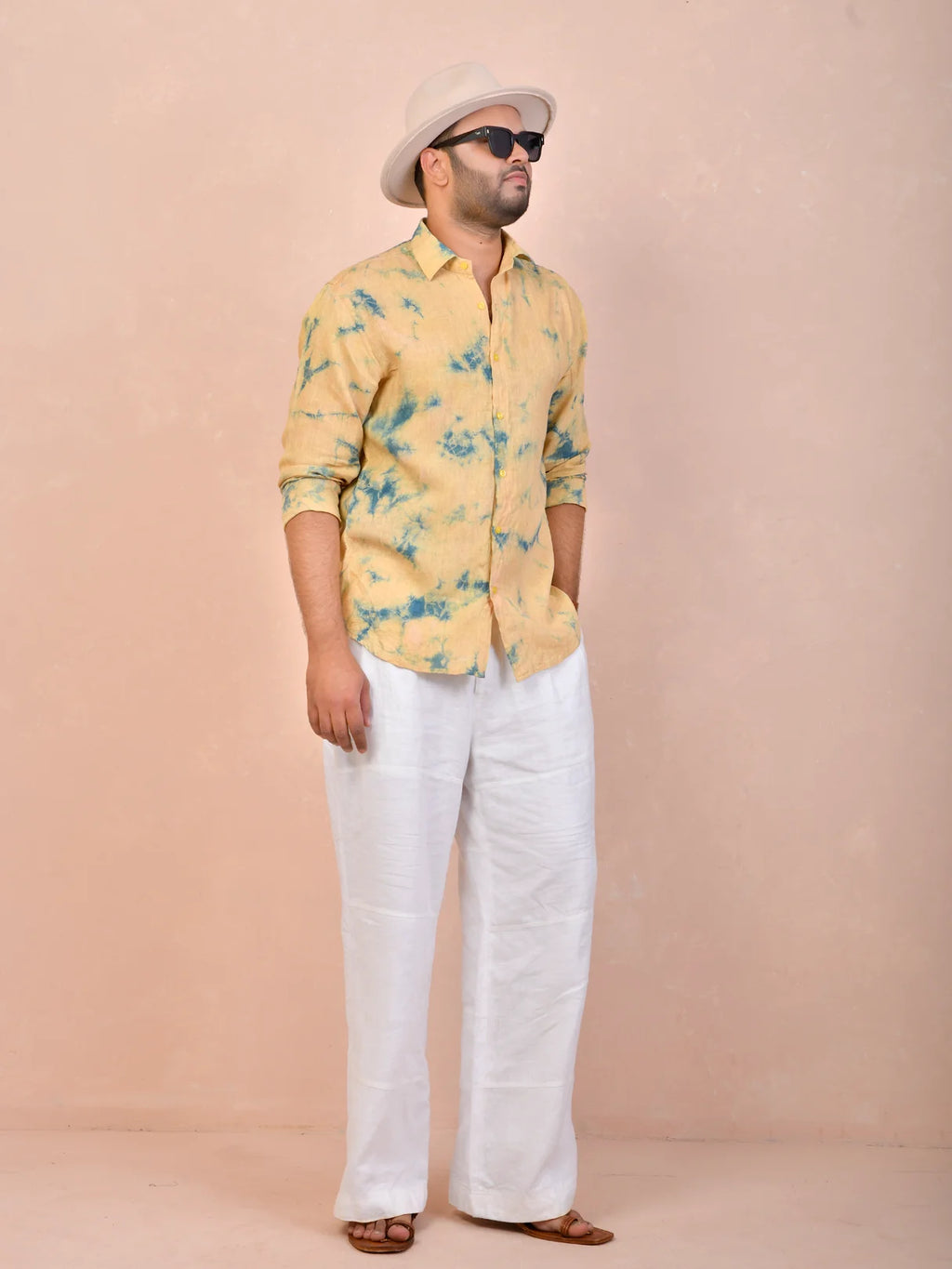Light Mustard Yellow Tie & Dye pure linen shirt