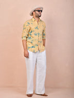 Light Mustard Yellow Tie & Dye pure linen shirt