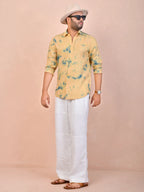 Light Mustard Yellow Tie & Dye pure linen shirt