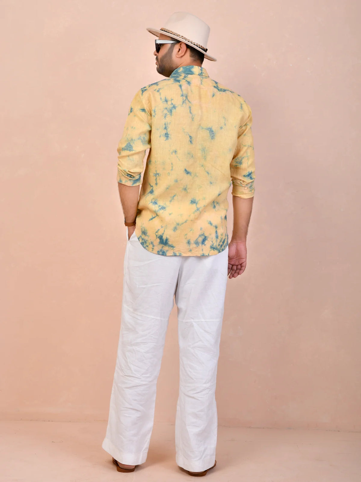 Light Mustard Yellow Tie & Dye pure linen shirt