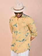 Light Mustard Yellow Tie & Dye pure linen shirt