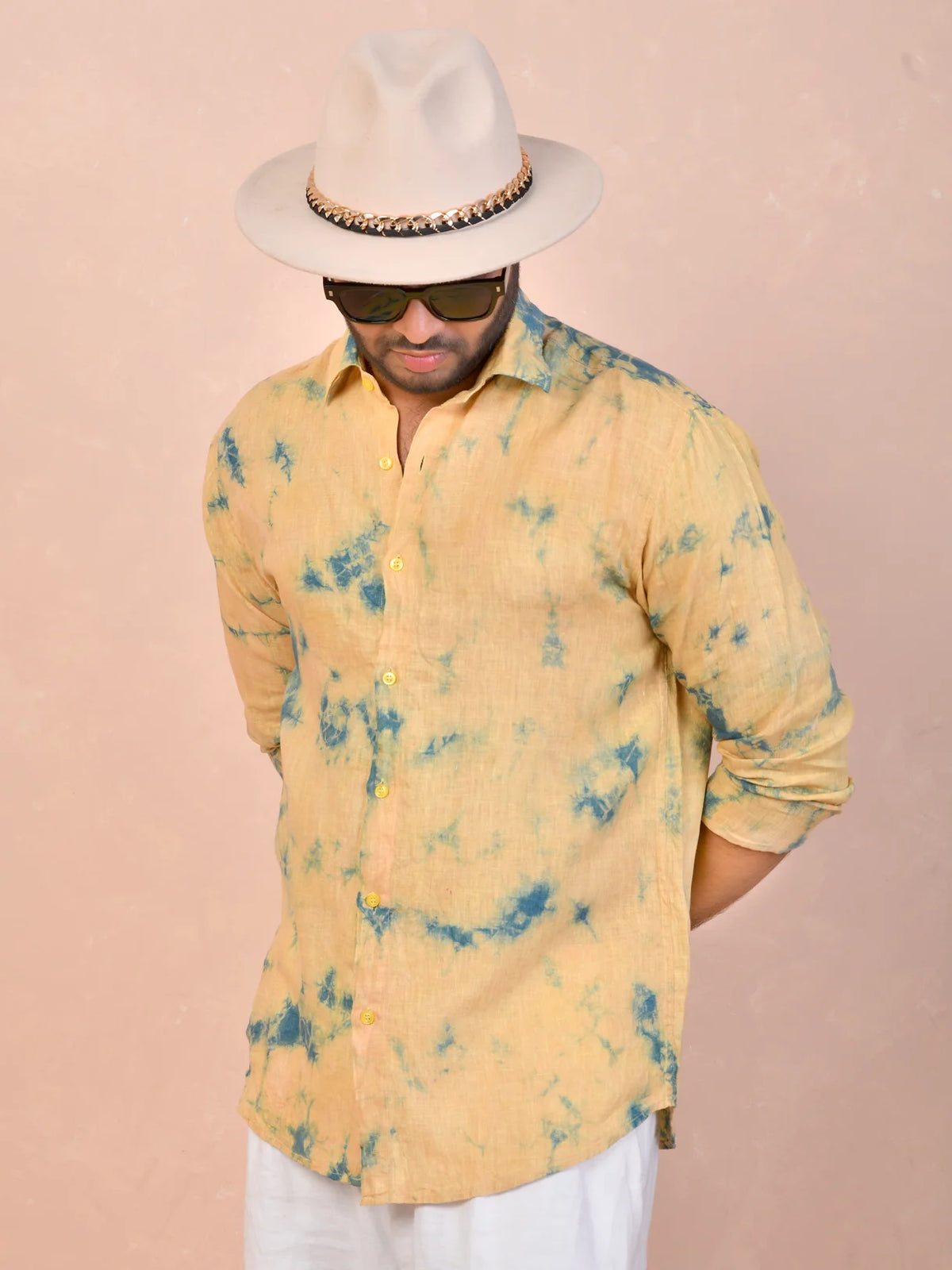 Light Mustard Yellow Tie & Dye pure linen shirt