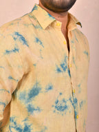 Light Mustard Yellow Tie & Dye pure linen shirt