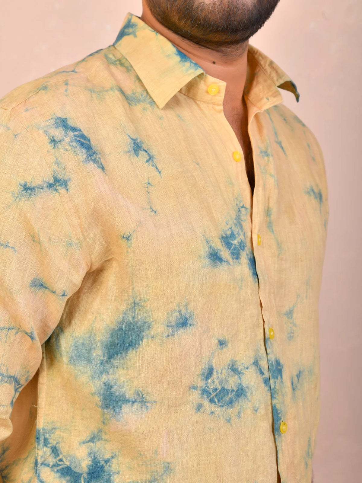 Light Mustard Yellow Tie & Dye pure linen shirt