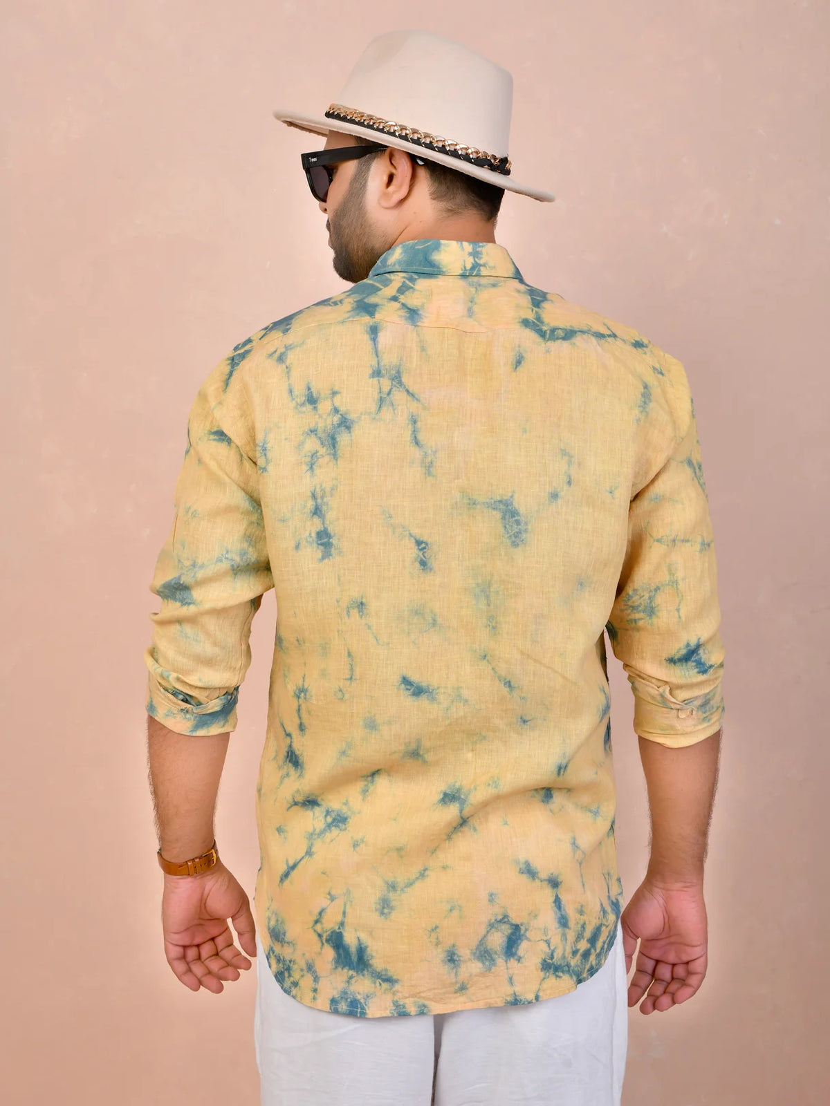 Light Mustard Yellow Tie & Dye pure linen shirt
