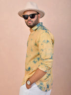 Light Mustard Yellow Tie & Dye pure linen shirt