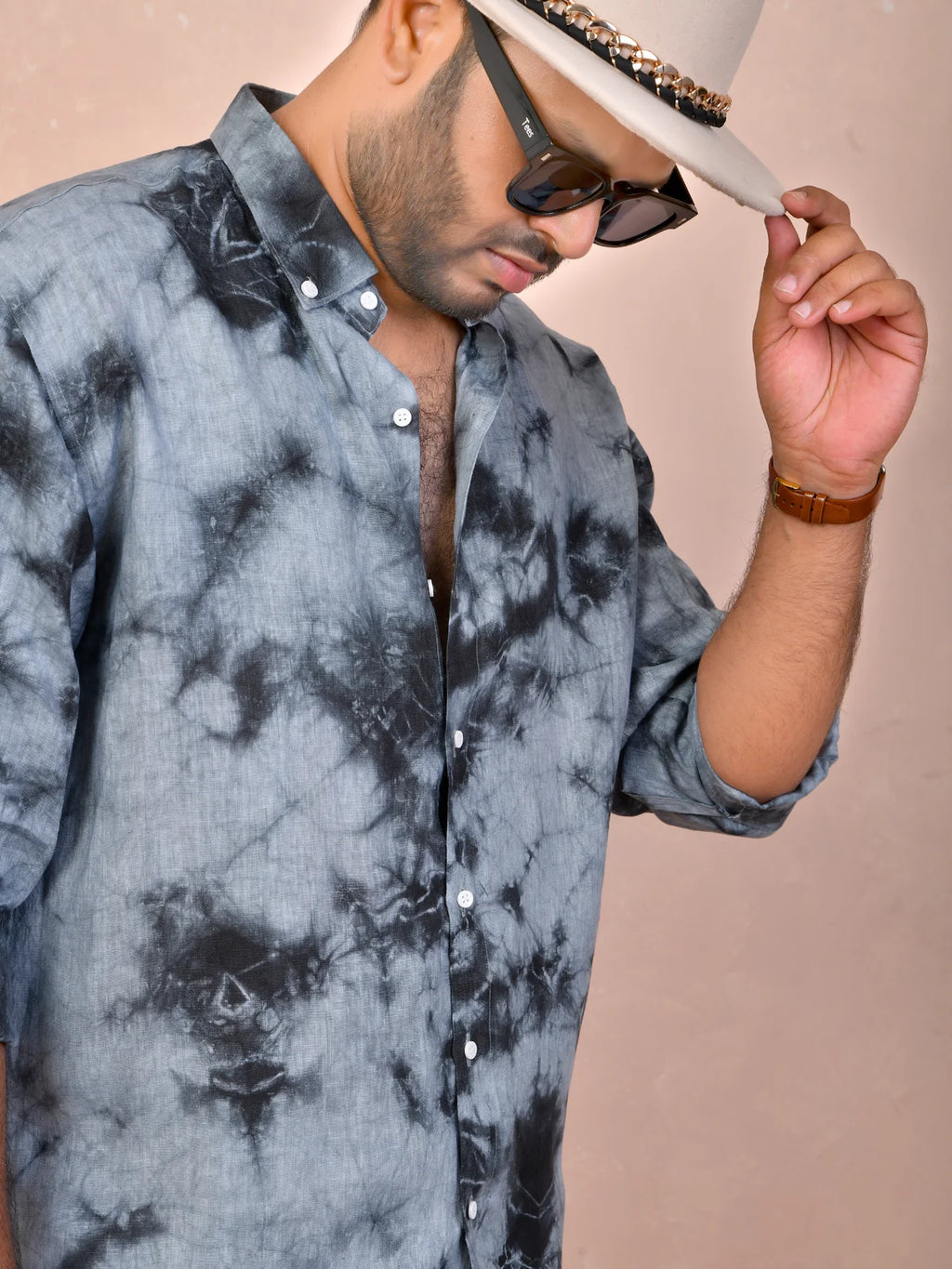 Tie & Dye Charcoal pure linen shirt