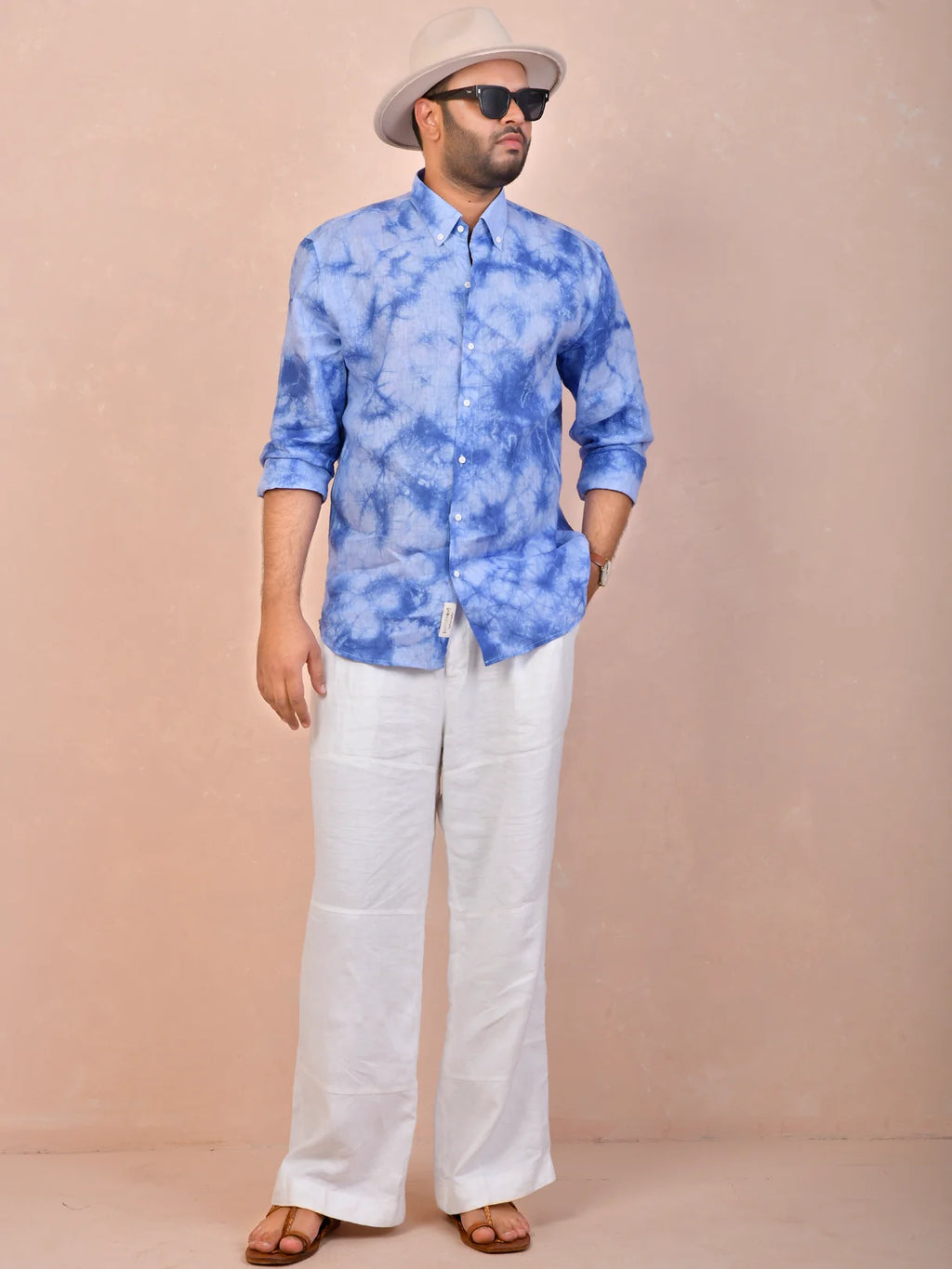 ocean marble wash tie & dye pure linen shirt